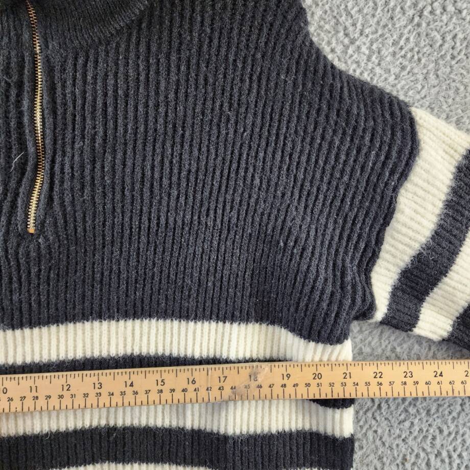 SAGE THE LABEL Striped Quarter Zip Sweater Women's M Black/White Long Sleeves