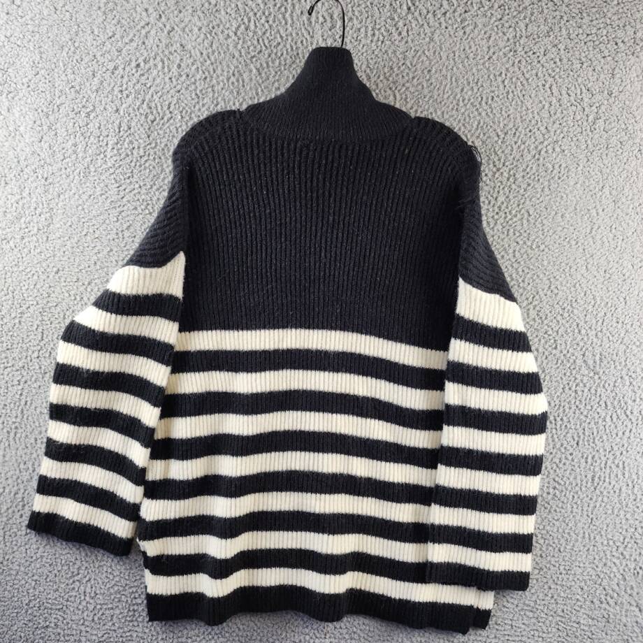 SAGE THE LABEL Striped Quarter Zip Sweater Women's M Black/White Long Sleeves