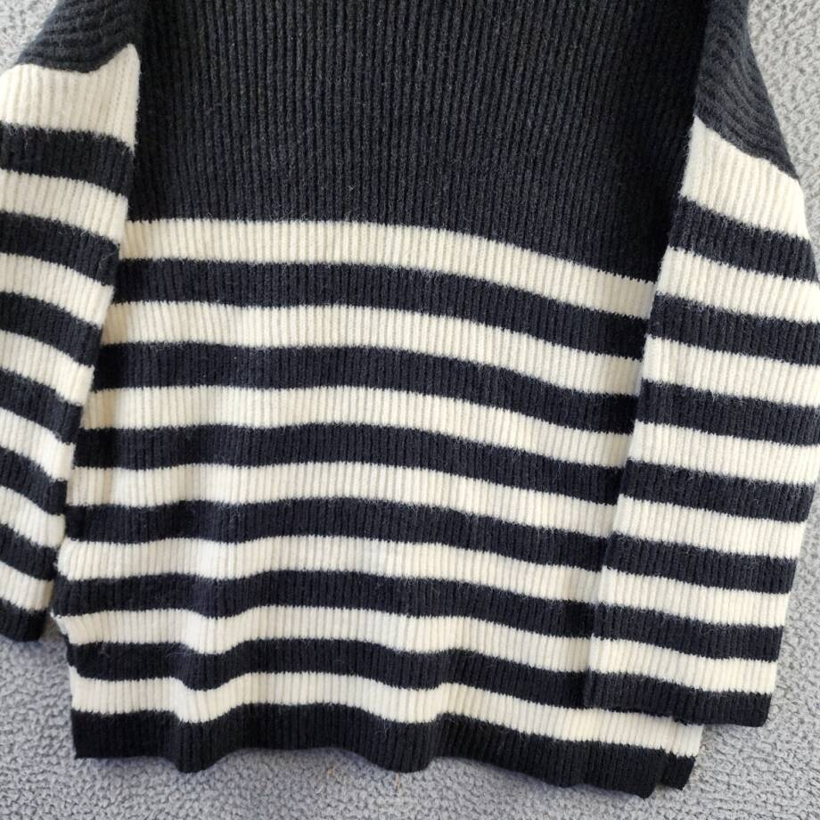 SAGE THE LABEL Striped Quarter Zip Sweater Women's M Black/White Long Sleeves