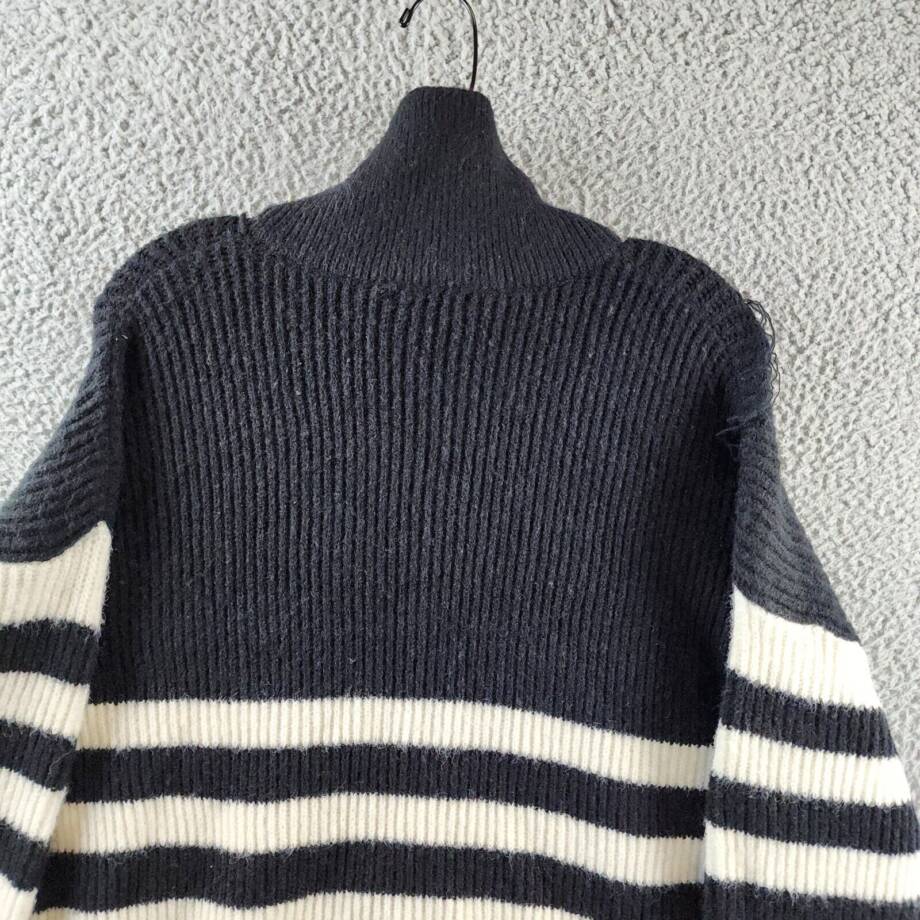 SAGE THE LABEL Striped Quarter Zip Sweater Women's M Black/White Long Sleeves