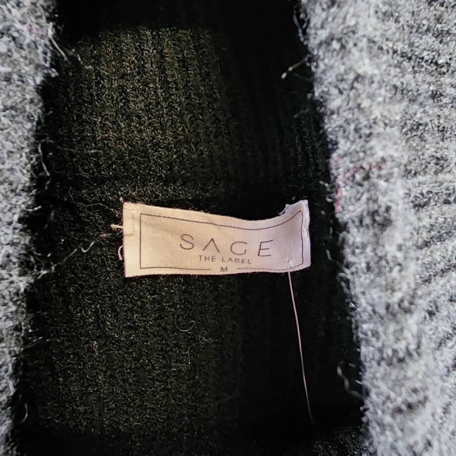 SAGE THE LABEL Striped Quarter Zip Sweater Women's M Black/White Long Sleeves