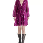 Steve Madden Rami Chiffon Pintuck-Detail Floral-Print Dress Women's XS Plum L/S