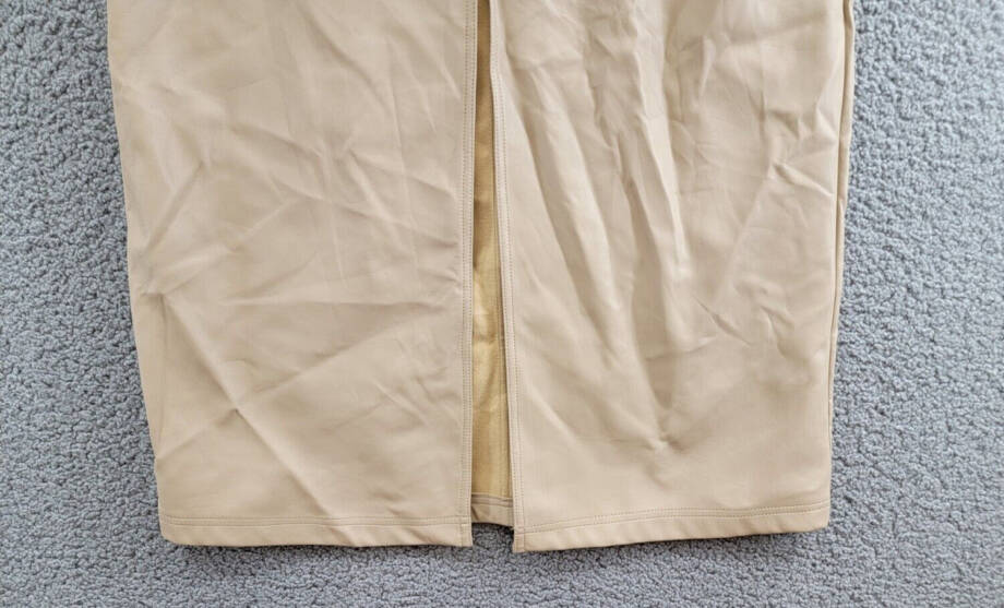STEVE MADDEN Avani Faux Leather Maxi Skirt Womens 12 Camel Front Slit Button Zip