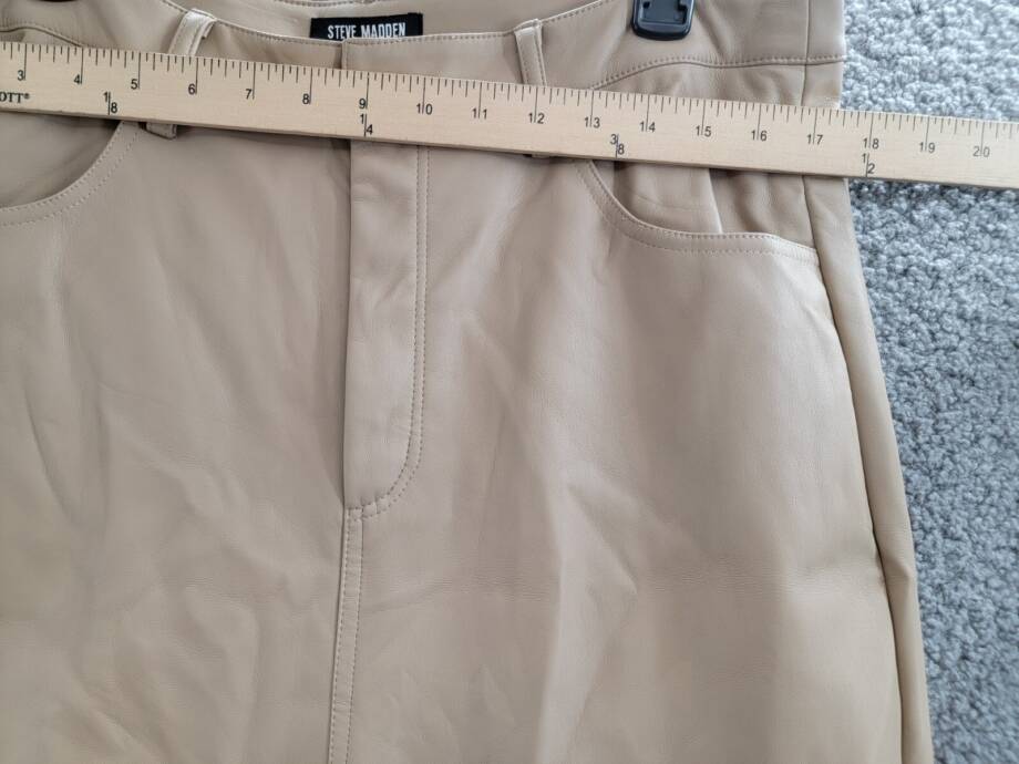STEVE MADDEN Avani Faux Leather Maxi Skirt Womens 12 Camel Front Slit Button Zip