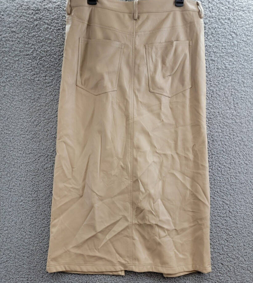 STEVE MADDEN Avani Faux Leather Maxi Skirt Womens 12 Camel Front Slit Button Zip