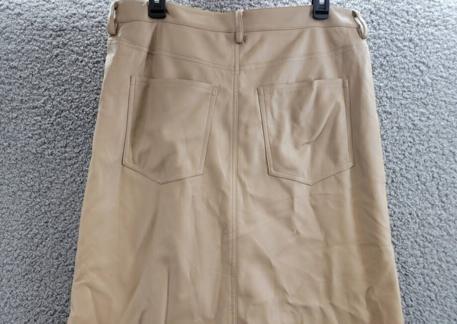 STEVE MADDEN Avani Faux Leather Maxi Skirt Womens 12 Camel Front Slit Button Zip