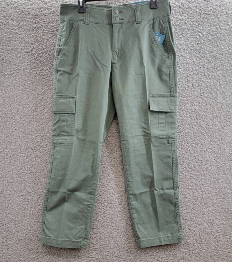 JAG High Rise Stretch Slim Tapered Leg Cargo Pants Women's 12/27 Sage Button Zip