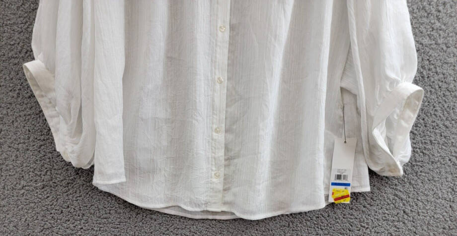 Calvin Klein Textured 3/4-Sleeve Blouse Women's XL White Button Front Closure