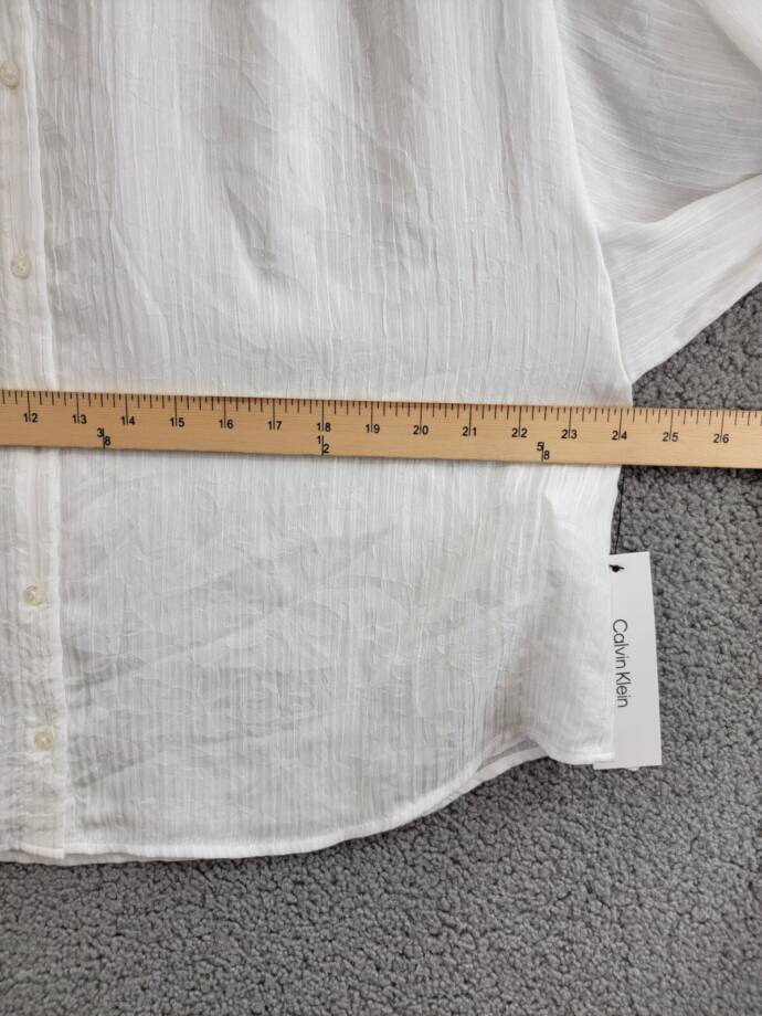 Calvin Klein Textured 3/4-Sleeve Blouse Women's XL White Button Front Closure