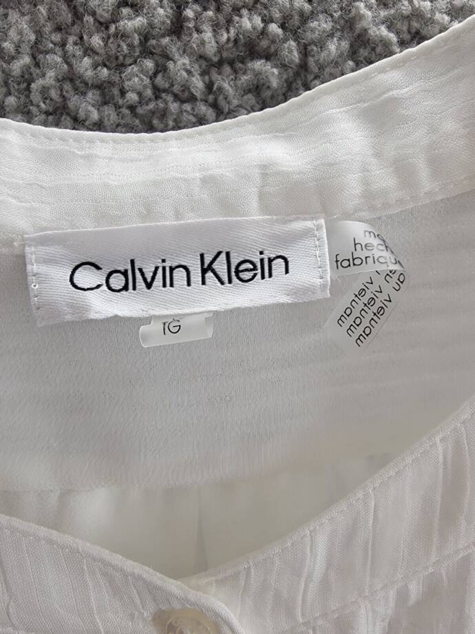 Calvin Klein Textured 3/4-Sleeve Blouse Women's XL White Button Front Closure
