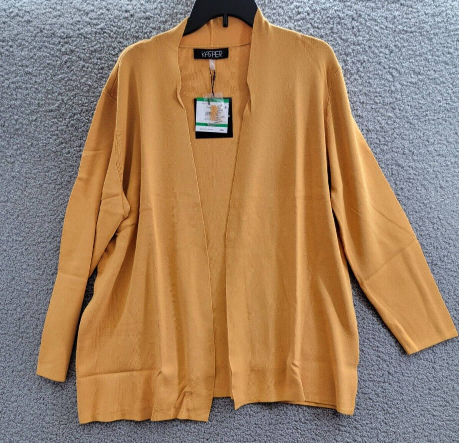 Kasper Open-Front Long-Sleeve Sweater Women's Large Gold Signature Solid