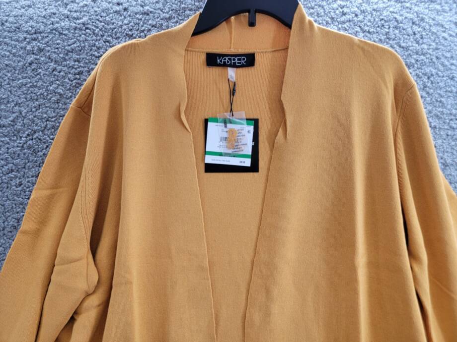 Kasper Open-Front Long-Sleeve Sweater Women's Large Gold Signature Solid