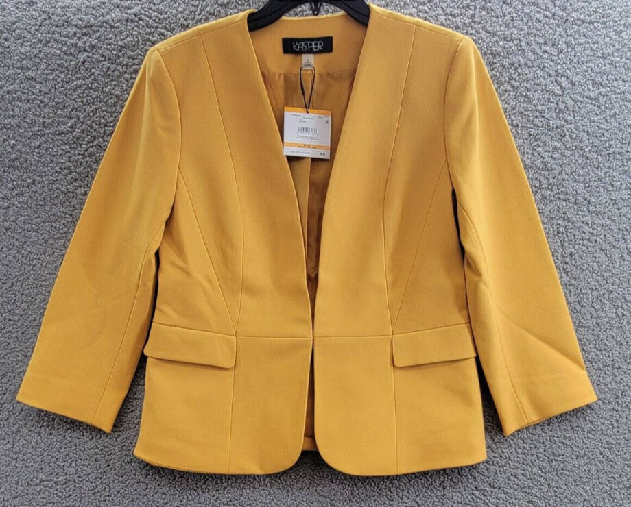Kasper Collarless Open-Front Long-Sleeve Jacket Women's S Golden Signature Solid