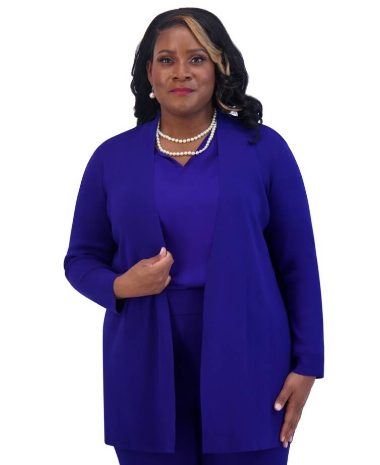 Kasper Open-Front Long-Sleeve Sweater Women's XS Royal Signature Solid