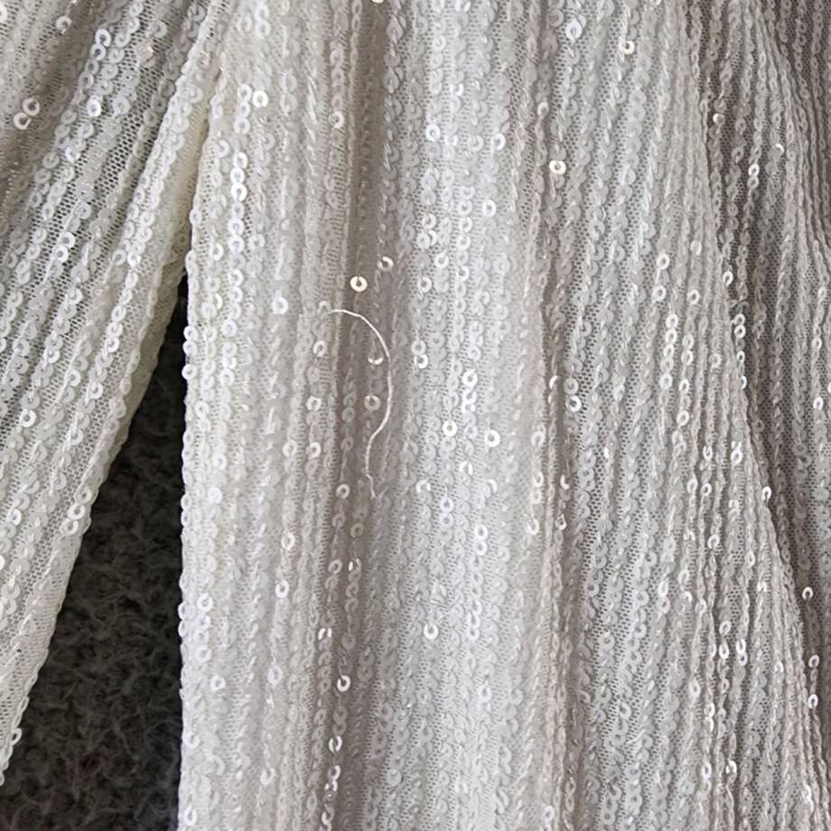 B. Darlin Sequin Sheer Long Sleeve Leg Slit Gown Juniors 9/10 White Zip Closure