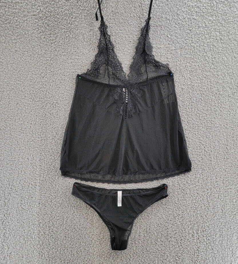 iCollection Sylvie Lace Halter Chemise Lingerie Set Women's XL Black - 2 Piece