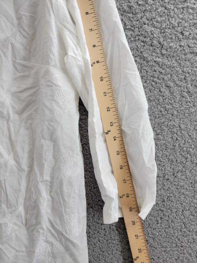 Charter Club Embroidered Tunic Top Women's XL Bright White 3/4 Sleeve Pullover