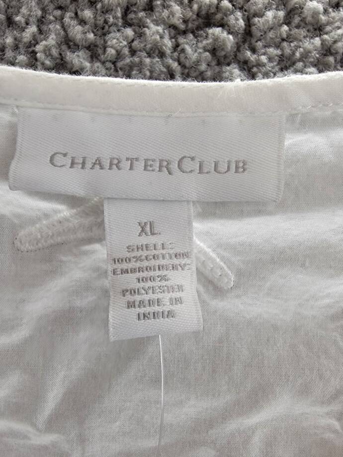Charter Club Embroidered Tunic Top Women's XL Bright White 3/4 Sleeve Pullover