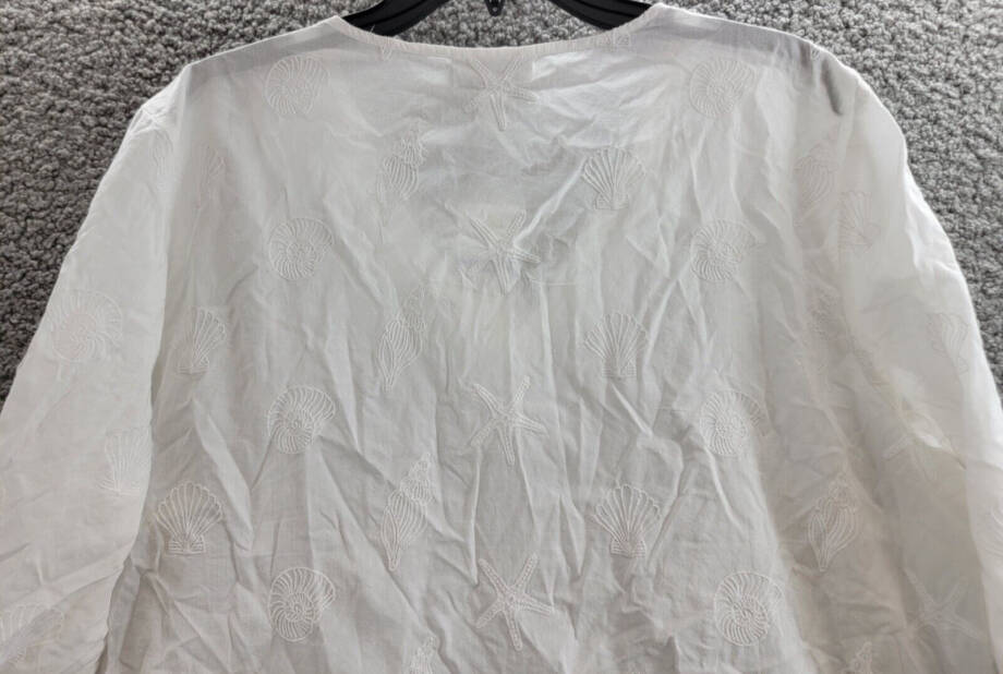 Charter Club Embroidered Tunic Top Women's XL Bright White 3/4 Sleeve Pullover