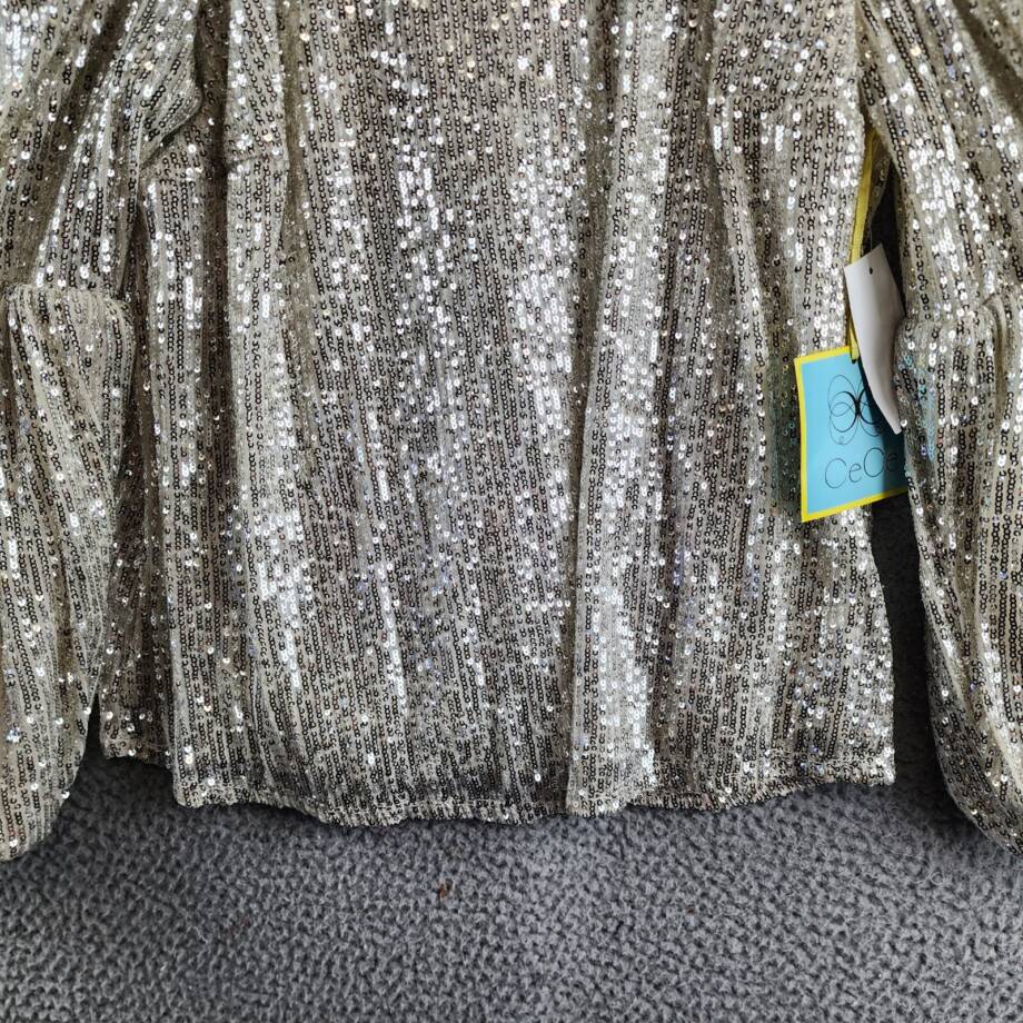 Cece Cold Shoulder Sequined Blouse Women's S Champagne Back Button Closure L/S