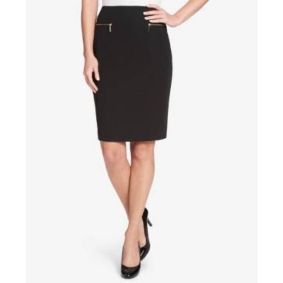Tommy Hilfiger Faux Zipped Pocket Pencil Skirt Women's 2 Black Solid Zip Closure