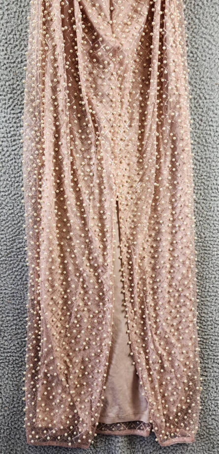 Liv Foster Pearl On Mesh Column Gown Women's 4 Pink Sleeveless Back Zip Closure~