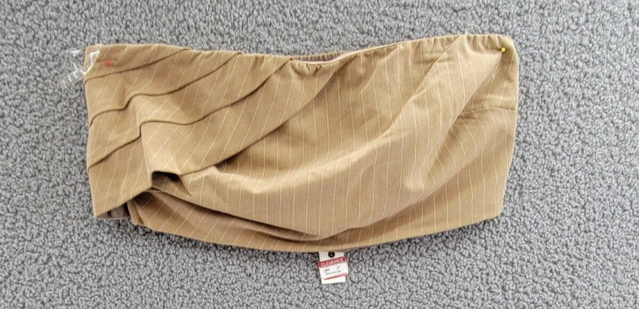 AQUA Pleated Cropped Strapless Top Women's Large Camel Pinstripe Side Zip