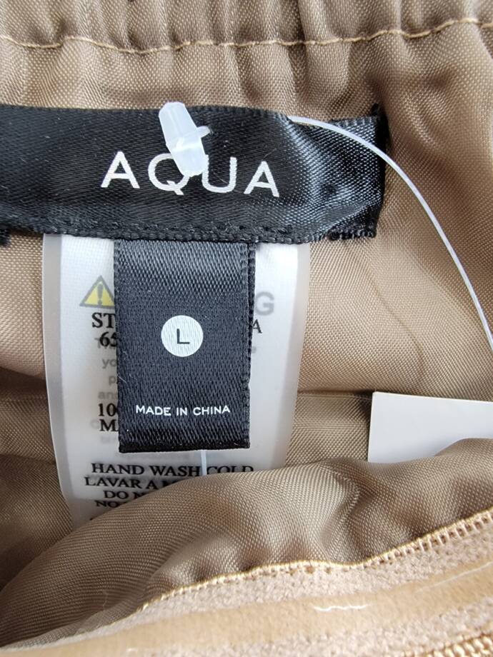 AQUA Pleated Cropped Strapless Top Women's Large Camel Pinstripe Side Zip