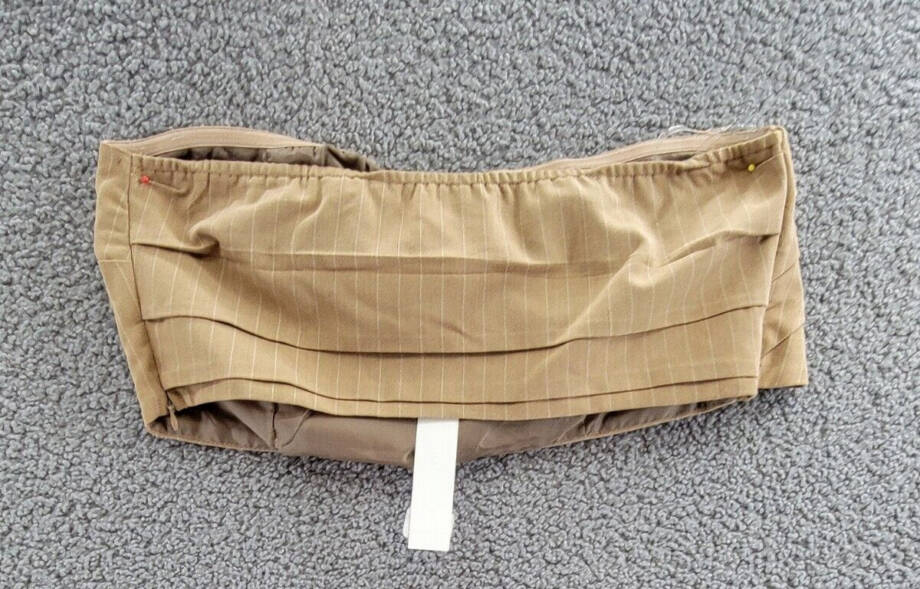 AQUA Pleated Cropped Strapless Top Women's Large Camel Pinstripe Side Zip