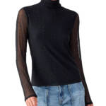 Sanctuary Highlight Of The Night Turtleneck Top Womens XXS Black Embellished L/S