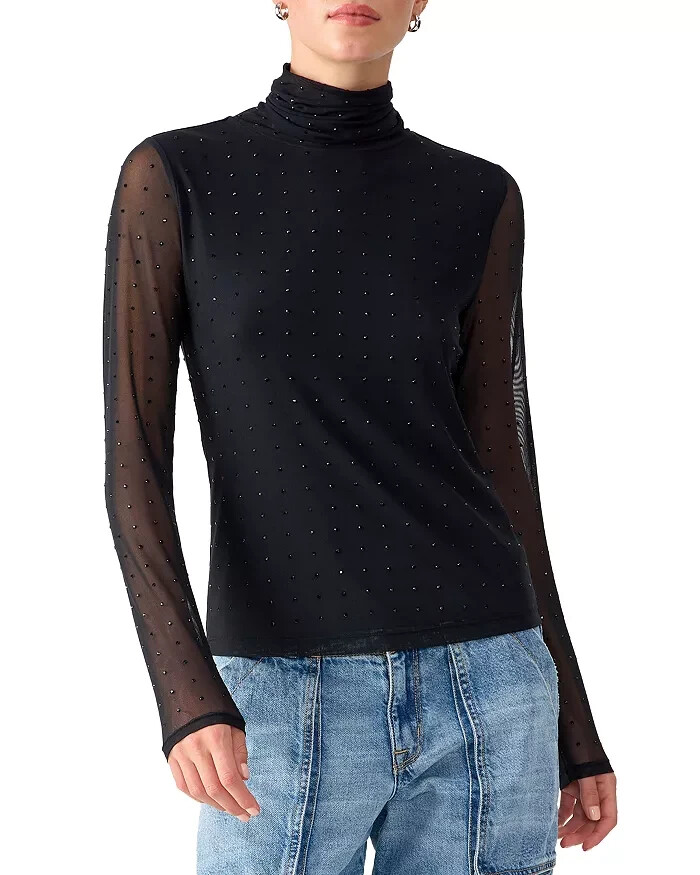 Sanctuary Highlight Of The Night Turtleneck Top Womens XXS Black Embellished L/S