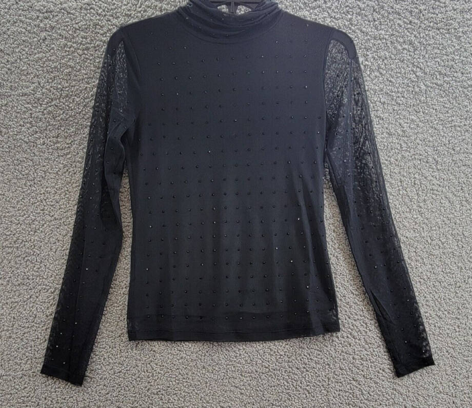 Sanctuary Highlight Of The Night Turtleneck Top Womens XXS Black Embellished L/S
