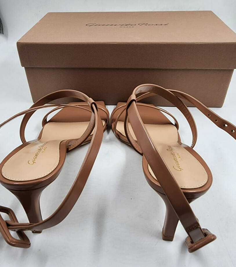 Gianvito Rossi Lindsay High Heel Sandals Womens 37/7US Brown Ankle Strap Closure