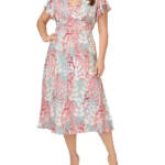 Adrianna Papell Plus Surplice Midi Dress Women's 22W Aqua Multi Back Zip Closure