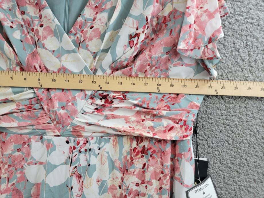 Adrianna Papell Plus Surplice Midi Dress Women's 22W Aqua Multi Back Zip Closure