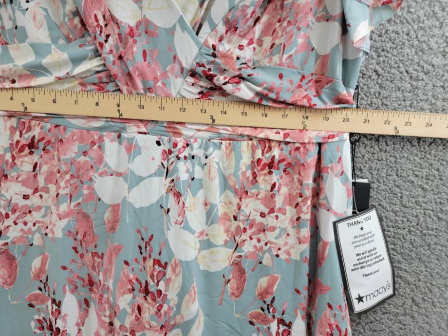 Adrianna Papell Plus Surplice Midi Dress Women's 22W Aqua Multi Back Zip Closure