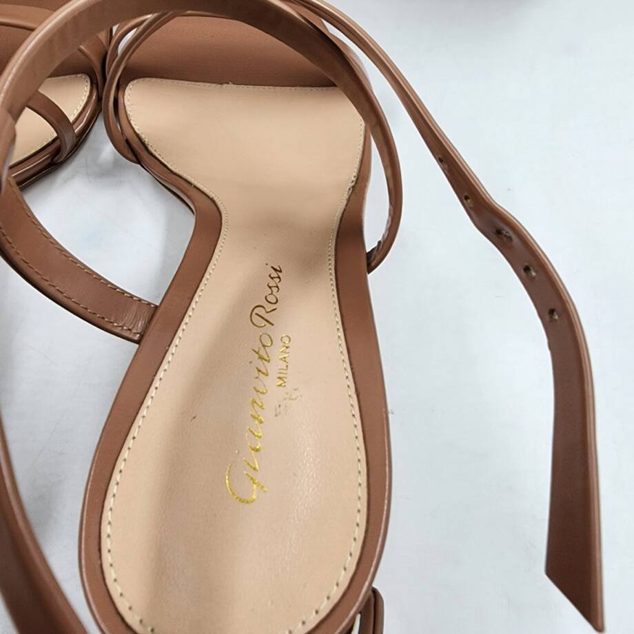Gianvito Rossi Lindsay High Heel Sandals Womens 37/7US Brown Ankle Strap Closure