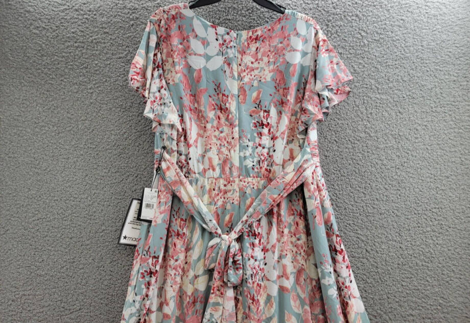 Adrianna Papell Plus Surplice Midi Dress Women's 22W Aqua Multi Back Zip Closure