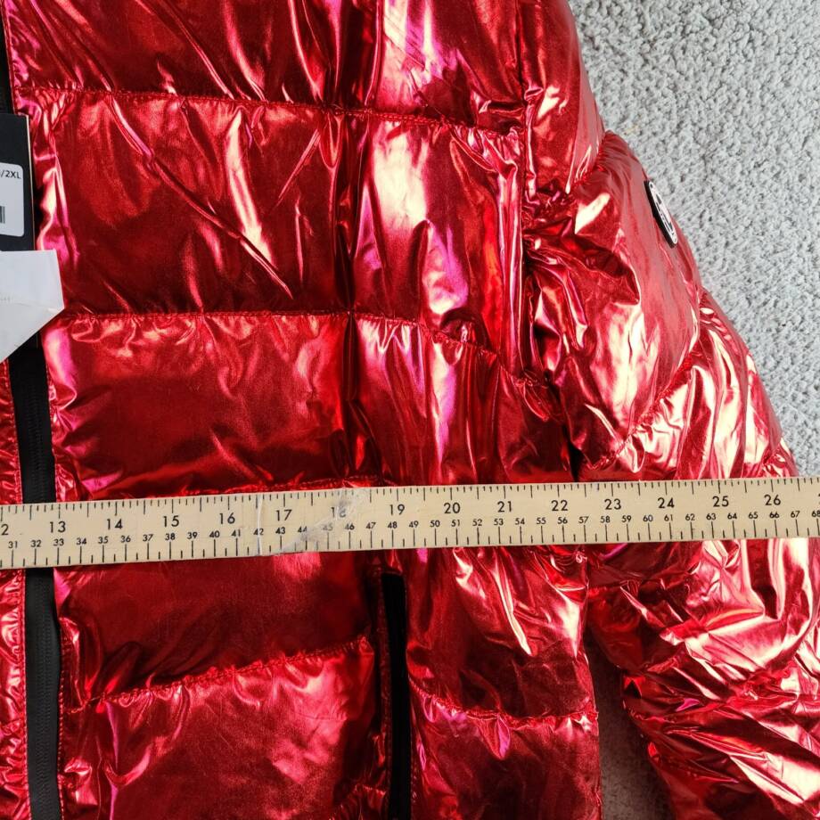 White Mark Plus Size Metallic Puffer Coat with Hoodie Women's 2XL Red Full Zip~