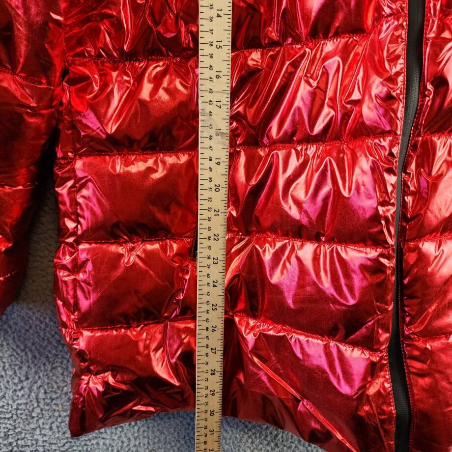 White Mark Plus Size Metallic Puffer Coat with Hoodie Women's 2XL Red Full Zip~
