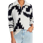 AQUA Quarter Zip Sweater Women's XS Cement Black/Ivory Long Sleeve Pullover