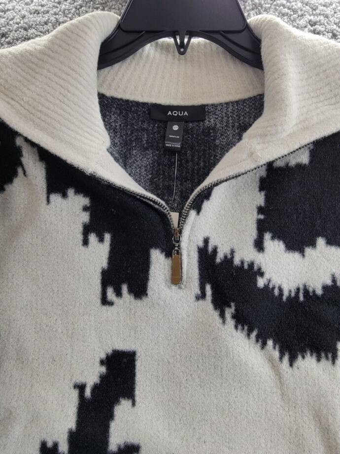 AQUA Quarter Zip Sweater Women's XS Cement Black/Ivory Long Sleeve Pullover