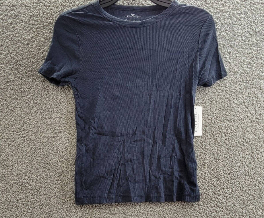 Velvet By Graham & Spencer Ribbed Crewneck Pullover Top Women's M Crater Blue +