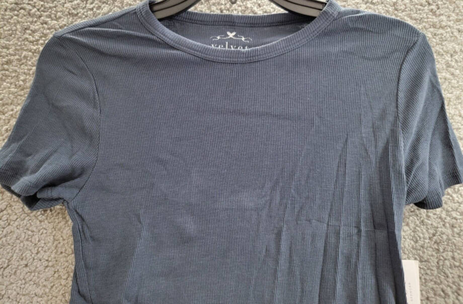 Velvet By Graham & Spencer Ribbed Crewneck Pullover Top Women's M Crater Blue +