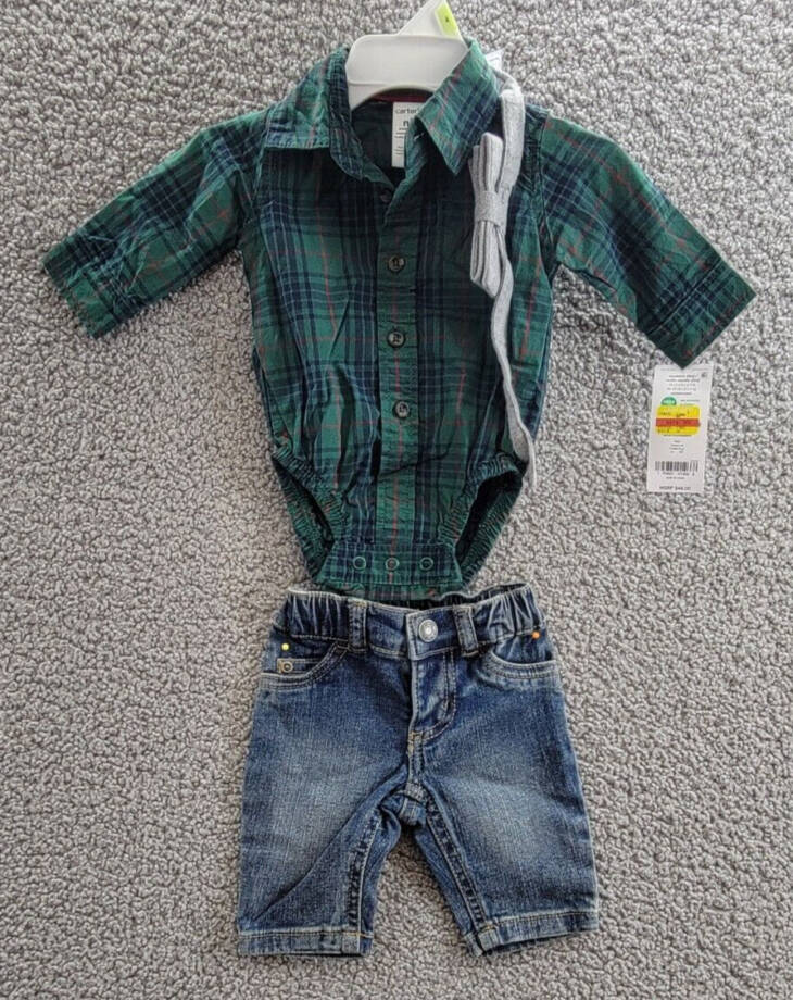 Carter's Dress Me Up Set Baby Boys NB Plaid Button Closure Long Sleeves 3 Piece~
