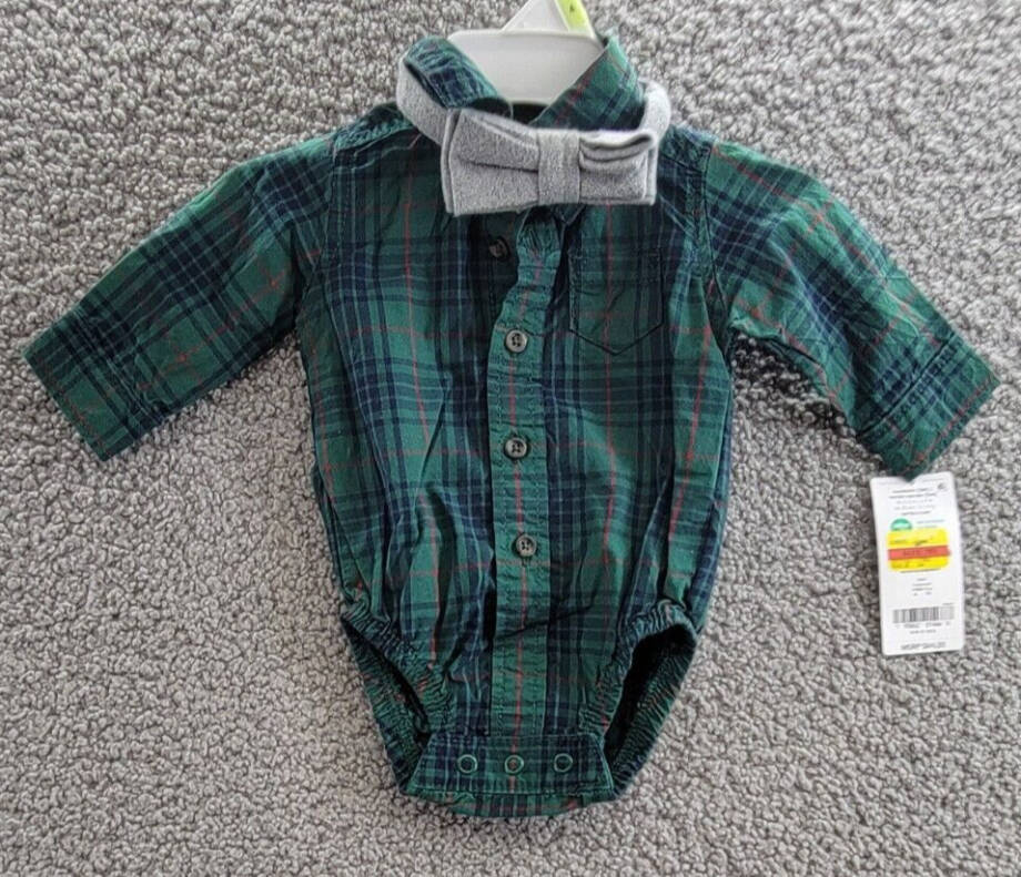Carter's Dress Me Up Set Baby Boys NB Plaid Button Closure Long Sleeves 3 Piece~
