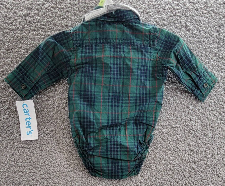 Carter's Dress Me Up Set Baby Boys NB Plaid Button Closure Long Sleeves 3 Piece~