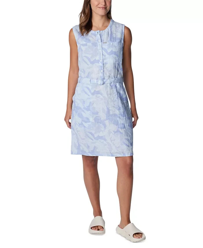 Columbia Holly Hideaway Breezy Dress Women's S Whisper Peonies Button Closure