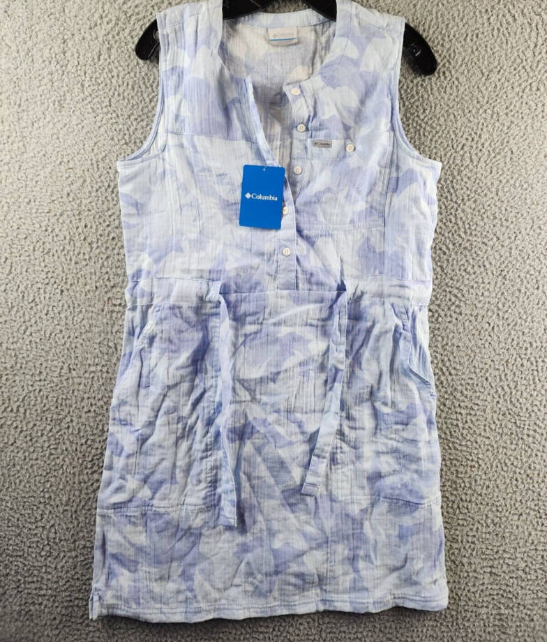 Columbia Holly Hideaway Breezy Dress Women's S Whisper Peonies Button Closure