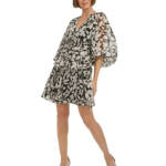Tommy Hilfiger Chiffon Tie-Neck Fit & Flare Dress Womens 10 Black/White Pullover